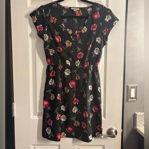 Tucker Black Dress with Red and White Floral Pattern